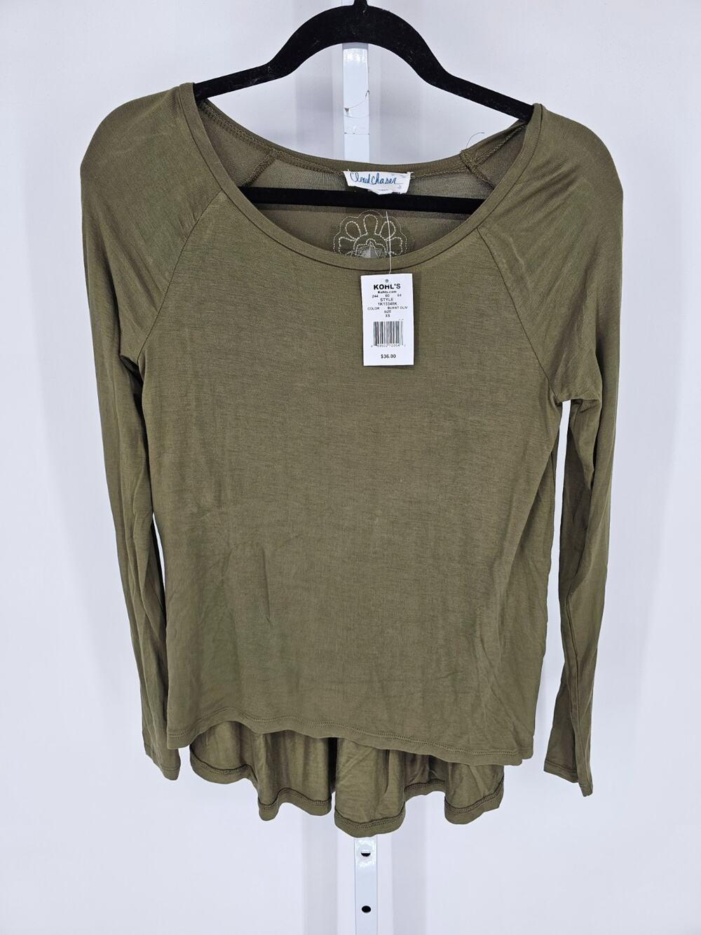 Cloud Chaser Womens Sz XS Long Sleeve Jersey Knit Blouse Olive Green NEW